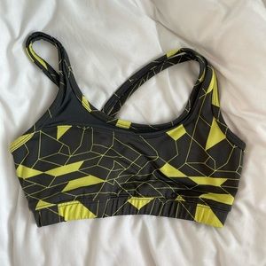 Lime green /grey patterned sports bra with mesh